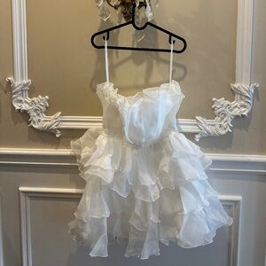 Selfie Leslie White Ruffled Mini Dress